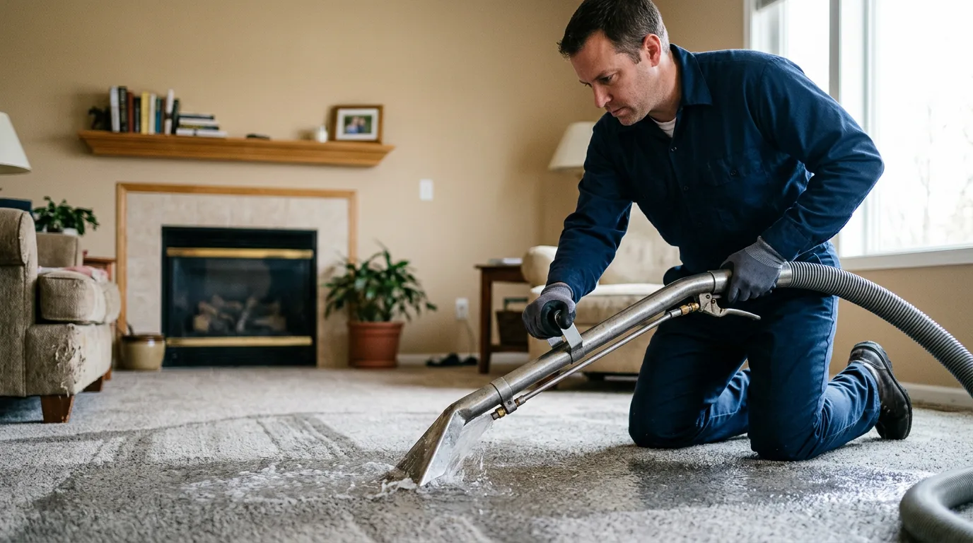 Water damage restoration technician working near Denville, NJ